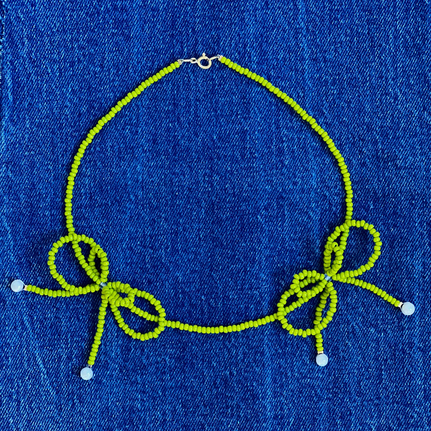 Matcha Bows Necklace with Pearls