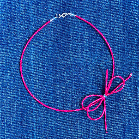 Bright Pink Single Bow Necklace