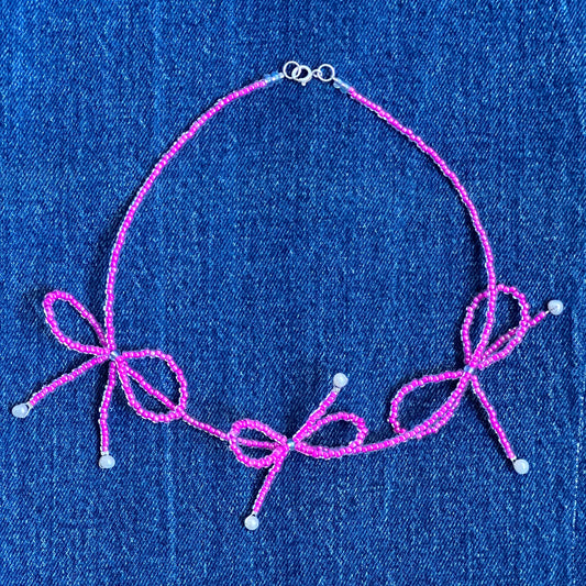 Pink Three Bows Necklace